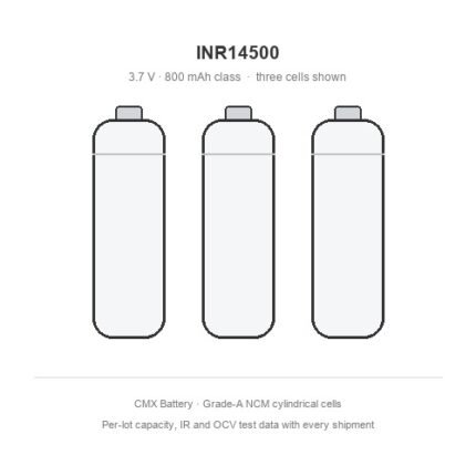 three INR14500 14500 lithium batteries 800mAh AA-size