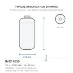 14650 lithium battery INR14650 1200mAh 3.7V 14x65mm cylindrical cell dimension drawing