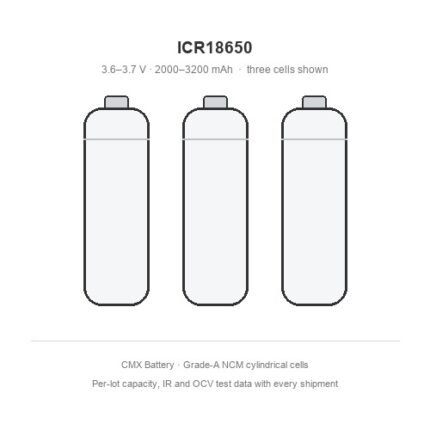 three ICR18650 18650 lithium batteries 2000-3200mAh