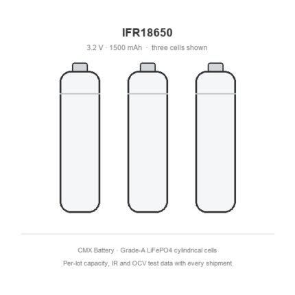 three IFR18650 18650 LiFePO4 batteries 1500mAh 3.2V