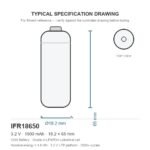 18650 LiFePO4 battery IFR18650 1500mAh 3.2V 18x65mm cylindrical cell dimension drawing