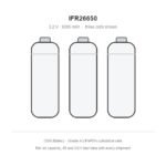 three IFR26650 26650 LiFePO4 batteries 3000mAh 3.2V