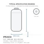 26650 LiFePO4 battery IFR26650 3000mAh 3.2V 26x65mm cylindrical cell dimension drawing