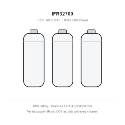 three IFR32700 32700 LiFePO4 batteries 6000mAh 3.2V